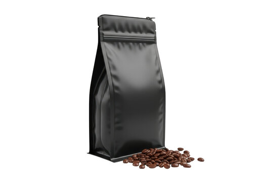 Black coffee bean bag isolated on transparent background