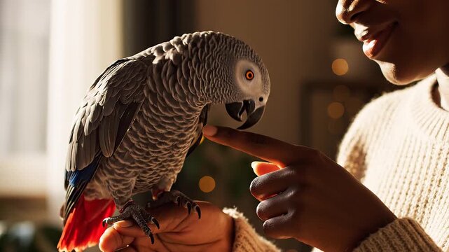 4K video of a child holding a colorful parrot