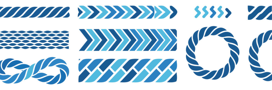 Blue Rope Line Pattern cute seamless vector brush, continuous rope design