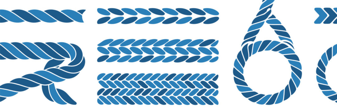 Blue Rope Line Pattern cute seamless vector brush, continuous rope design