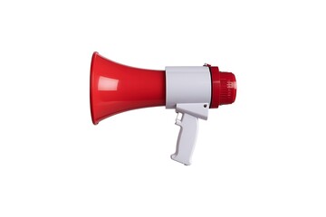 Classic red and white handheld megaphone bullhorn isolated on white background