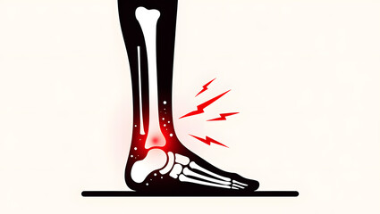 Human leg bone anatomy with red pain indicators and lightning bolts ankle injury image