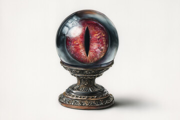 Watercolor Antique Black Crystal Ball With Red Dragon Eye