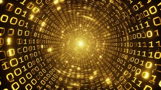 4K video of a futuristic digital tunnel with binary code