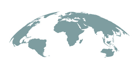 Curved World Map Icon half globe blue Earth vector, global business geography, continents Africa Asia America Europe Australia, travel infographic illustration