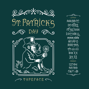 Font Saint Patricks Day. Vintage typeface design.