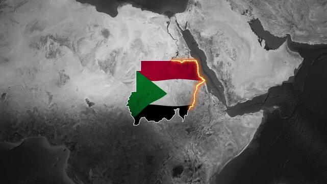 Animated Map of Sudan with Neon Boundary Highlighted on the North Africa Map
