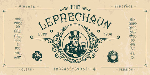 Fototapeta premium Font The Leprechaun.Vintage typeface design.