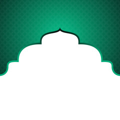 Elegant Islamic arch design with teal green patterned background for Ramadan or Eid festive greetings © SAYEMART
