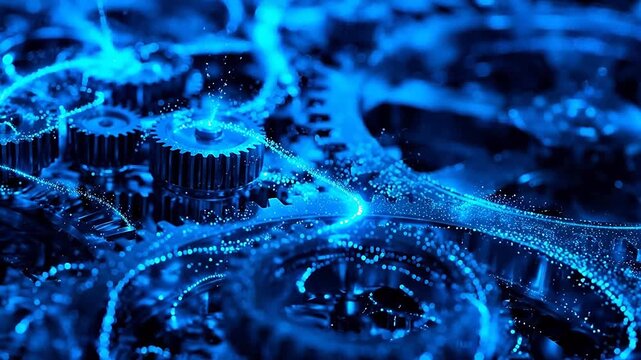 Blue glowing mechanical gears