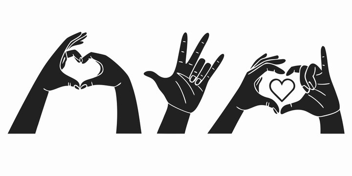 Hands forming heart shapes and letters to spell out the word love Vector