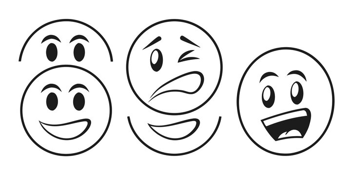 Three expressive emoticons displaying a range of emotions from happiness to confusion Vector