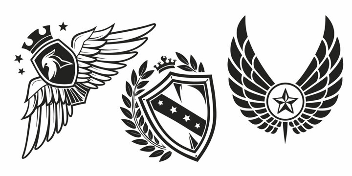 Three distinct winged symbols representing different organizations or concepts Vector