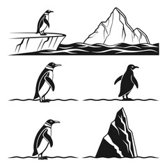 Penguins navigating through various terrains and obstacles in the arctic Vector © rabby