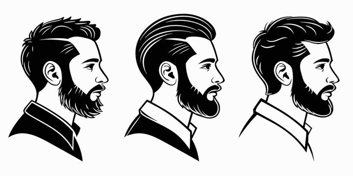Three distinct hairstyles showcasing the versatility of men's grooming and styling options. Vector