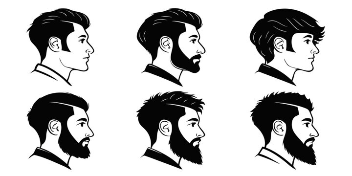 Six different hairstyles on a man's head, each with a unique look and style Vector