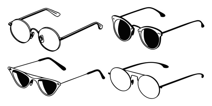 A collection of four distinct pairs of glasses showcasing various styles and designs. Vector