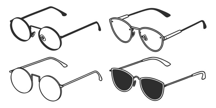 A diverse collection of eyeglasses showcasing various styles and designs Vector