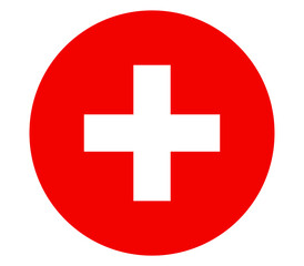 Obraz premium Switzerland flag in a circle, red background with white cross emblem, simple vector icon for national pride