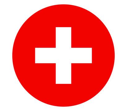 Switzerland flag in a circle, red background with white cross emblem, simple vector icon for national pride