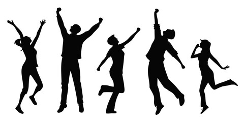 Silhouettes of people dancing with joy and freedom in the air Vector © rabby