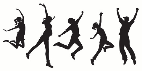 Silhouettes of people dancing and jumping with joy and freedom Vector © rabby