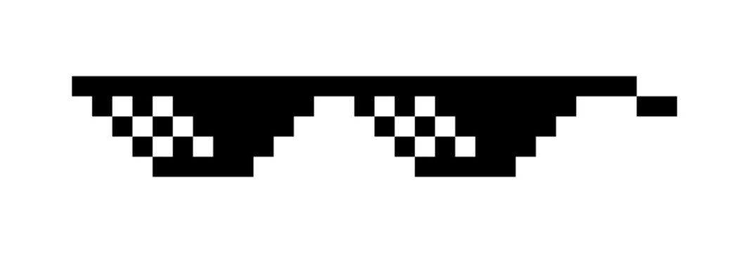 Cool black pixelated retro glasses icon, design. Thug life pixel art shades isolated vector illustration