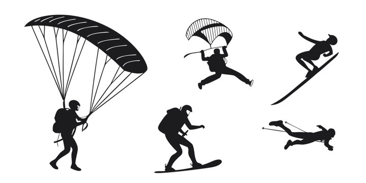 Paratroopers demonstrating various parachute landing falls and techniques Vector