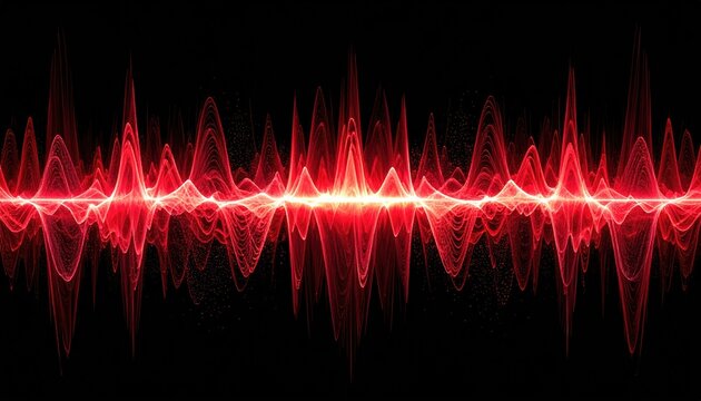 A dynamic visual representation of sound waves in vibrant red, set against a dark backdrop
