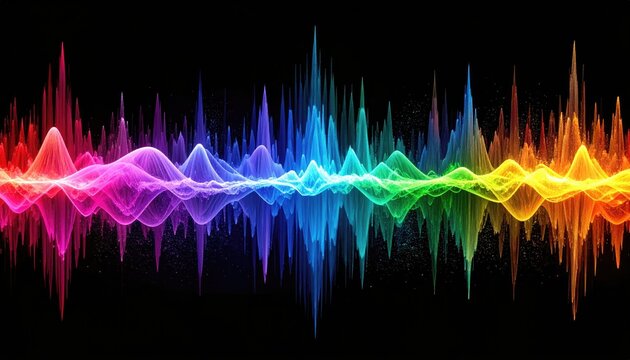 Colorful sound waves, vibrant and dynamic, capturing the essence of music, sound, and frequency