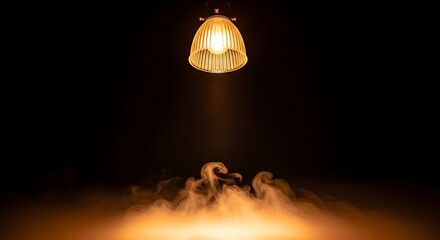 A lantern shines brightly amidst a cloud of smoke in the darkness.