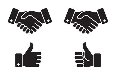Obraz premium Solid handshake and thumbs up icon set symbolizing business agreement partnership and approval vector
