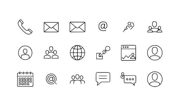 Business card and website contact info line icons Instagram highlights vector