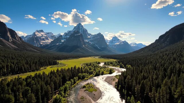 Aerial view of a river flowing through a mountainous landscape