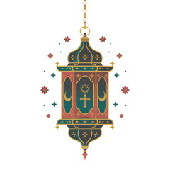 Hanging lantern with cross moon and star on transparent... isolated on a transparent background