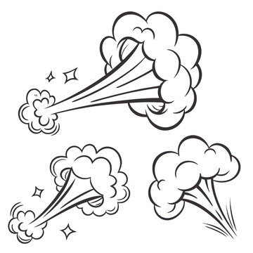 A whimsical illustration of three rockets launching into the sky with clouds Vector