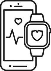 Obraz premium Vector illustration of a smartphone and smartwatch with heart rate and health symbols isolated on transparent background