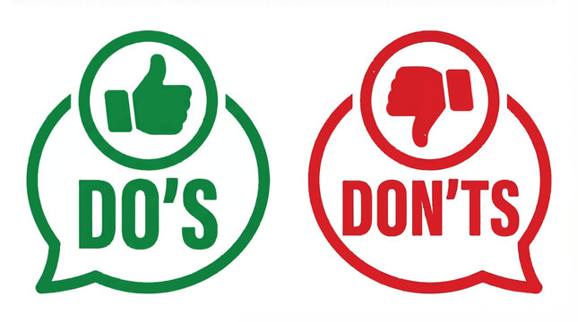 Dos and donts signs with thumbs up and down icons