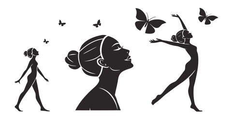 A woman's transformation into a butterfly symbolizing growth and freedom Vector © Rabbi