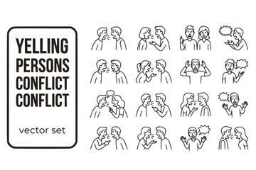 Fototapeta premium Yelling Persons Conflict Arguing Disagreeing Persons-Arguing Yelling-Conflict Disagreement Conflict-Persons Argument-Yelling Vector Set - Conflict Argument