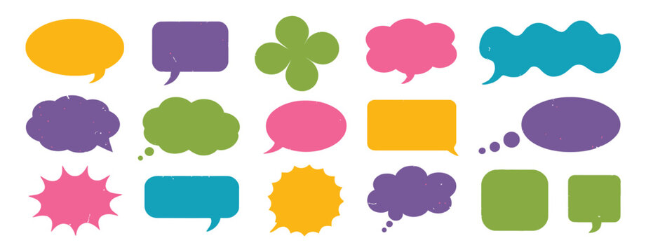 Speech bubble texture chalk pencil doodle set with crayon frames, comic talk balloons and colorful grunge collection, hand drawn textured elements for messages, posters, social media