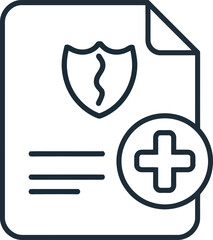 Fototapeta premium Vector icon of a document with a shield and a medical cross on a transparent background