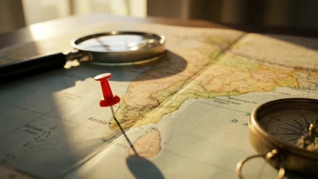 red push pin pointing at kerala india state map video