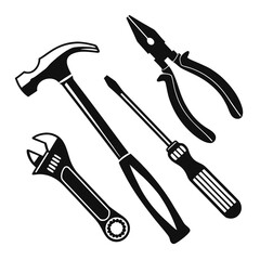 A collection of various tools including a hammer, wrench, pliers, and screwdriver. Vector