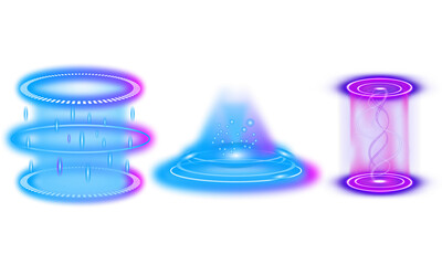 Futuristic Neon Energy Portals Set Isolated on Transparent Background PNG