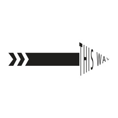 Black arrow sign with This Way typography and perspective bird element