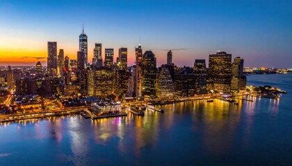 Fototapeta premium NYC Skyline at Dusk Manhattan Downtown at Night.