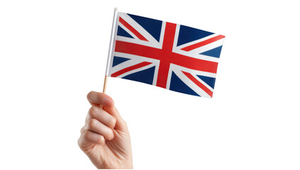 Animation rising United kingdom flag on hand png isolated object background for country history purpose.