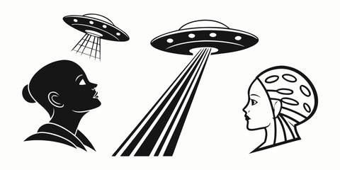 Ancient civilizations observing unidentified flying objects in the sky Vector © rabi