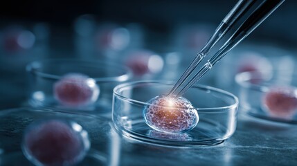 Stem cell research- nuclear transfer being carried out on several embryonic stem cells for cloning